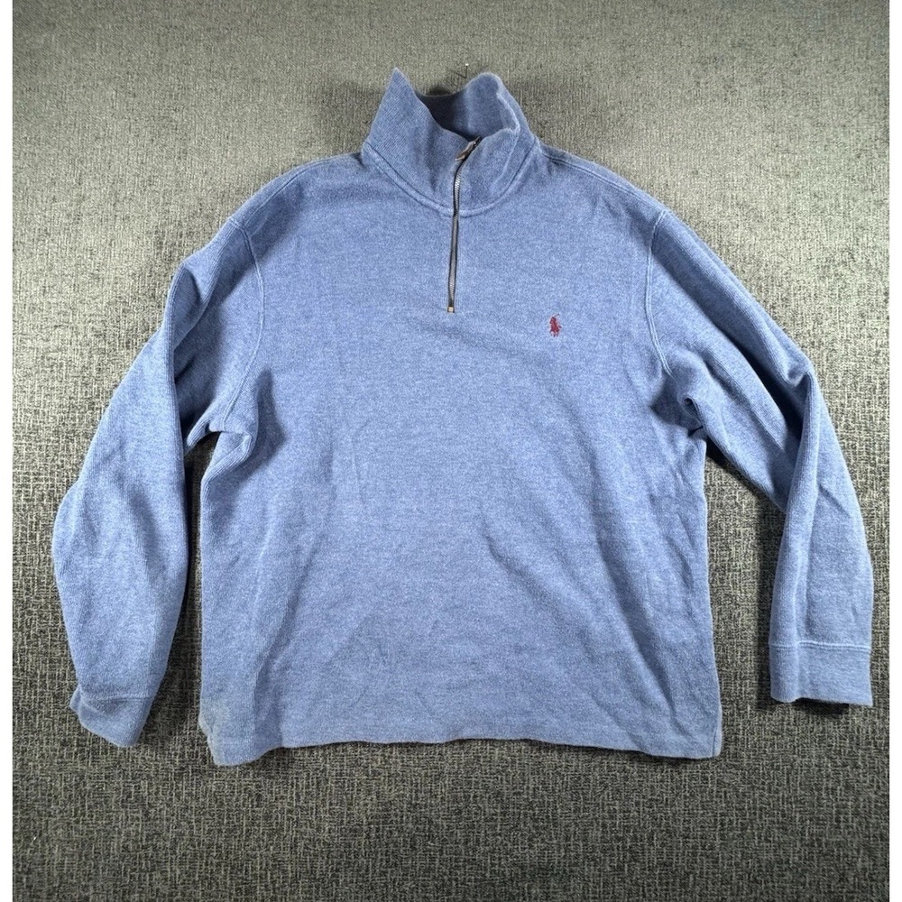 Polo Ralph Lauren Mens Blue Quarter Zip Pullover‎ Sweater Size L Preppy Cozy